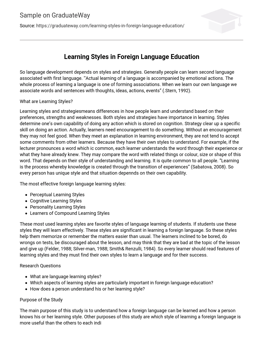 Learning Styles in Foreign Language Education