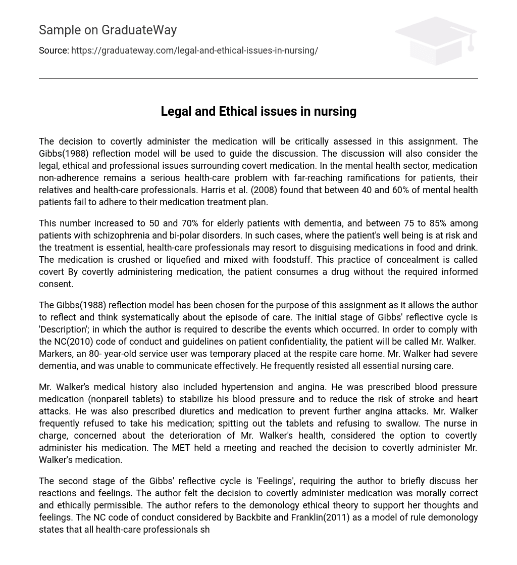 legal and ethical issues in mental health nursing essay