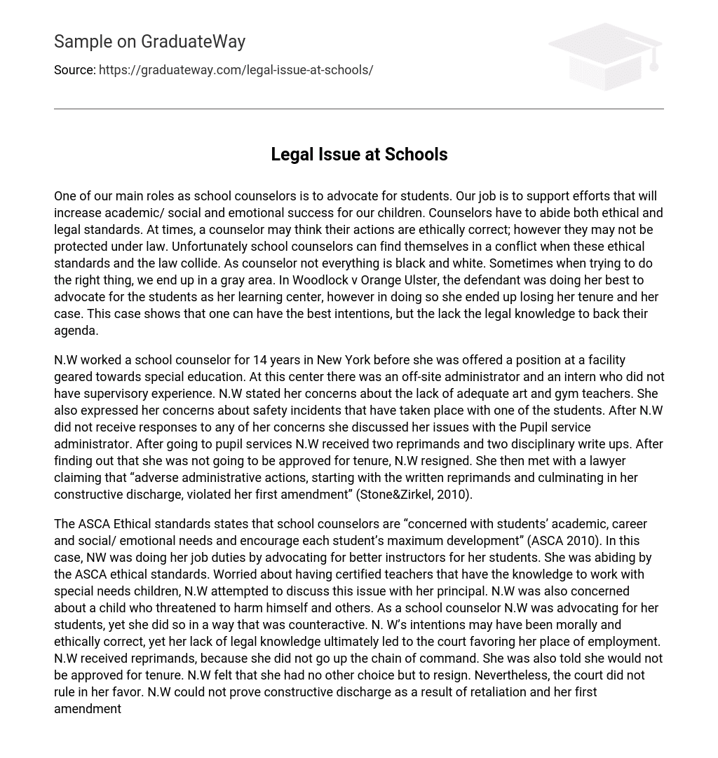 Legal Issue at Schools