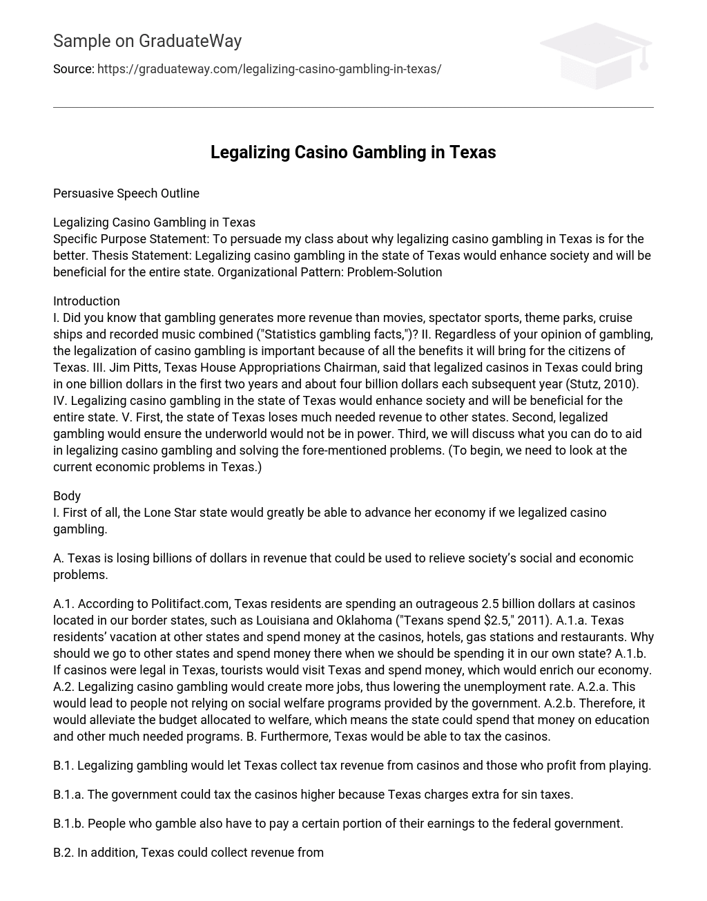 Legalizing Casino Gambling in Texas