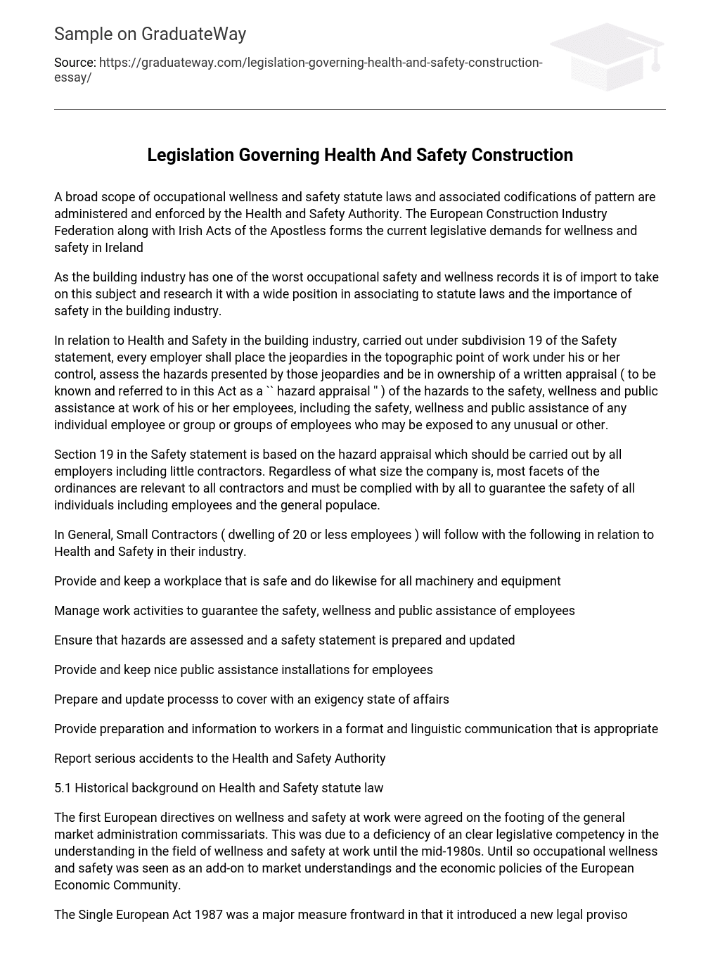 Legislation Governing Health And Safety Construction