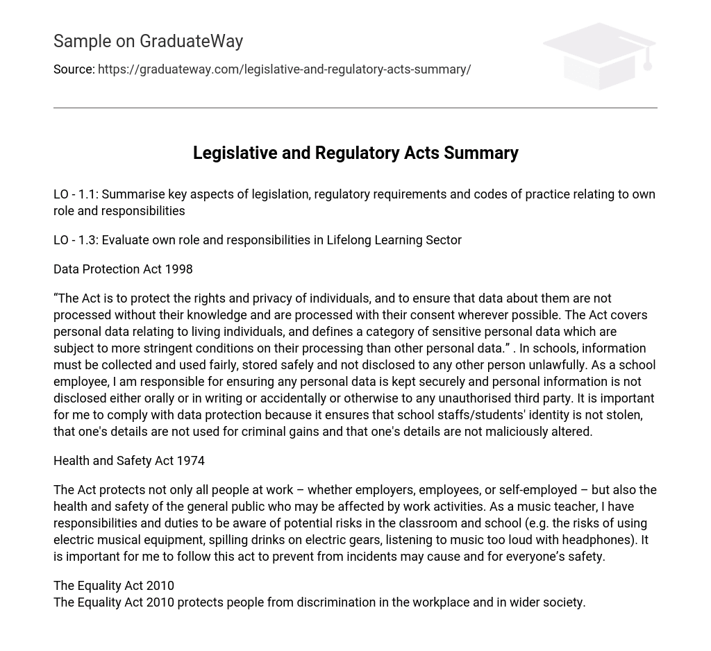 Legislative and Regulatory Acts Summary