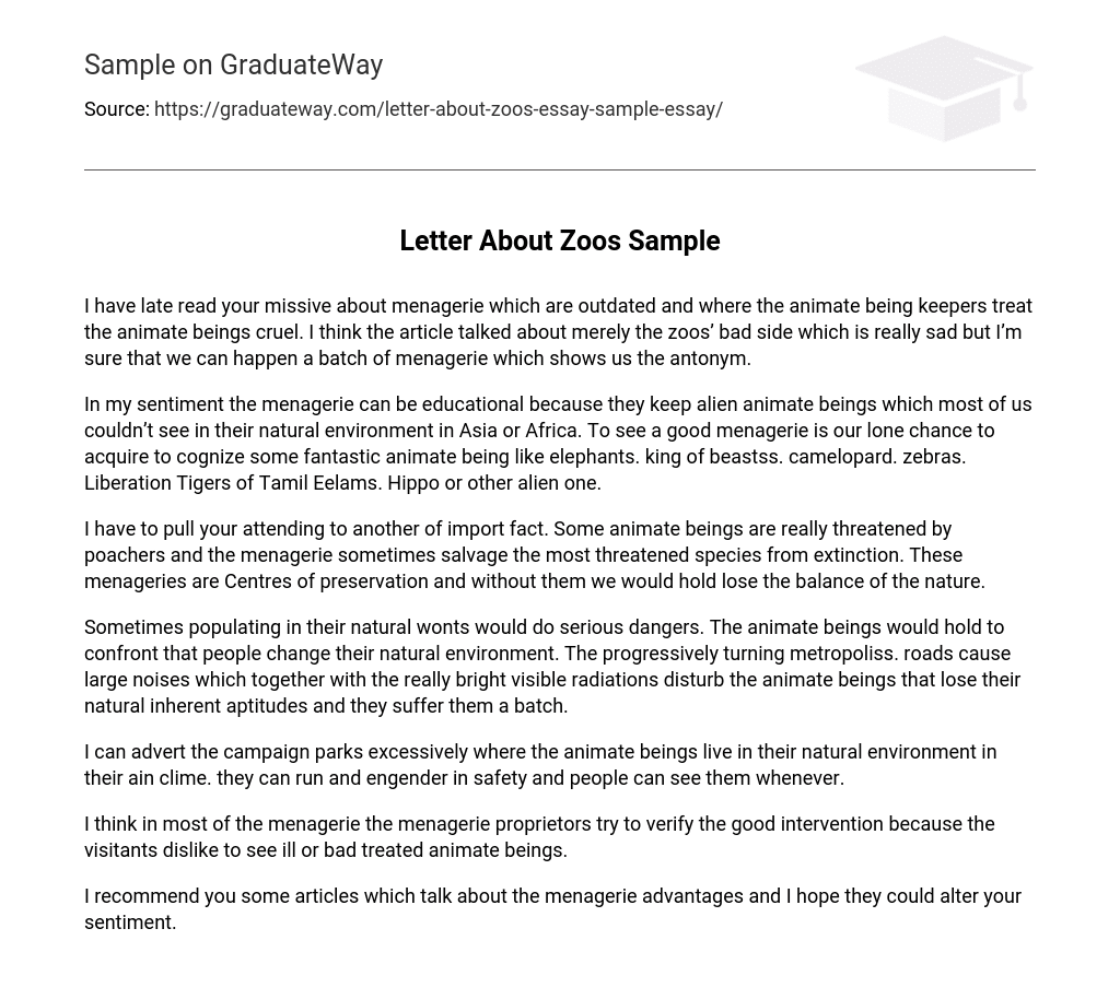 Letter About Zoos Sample