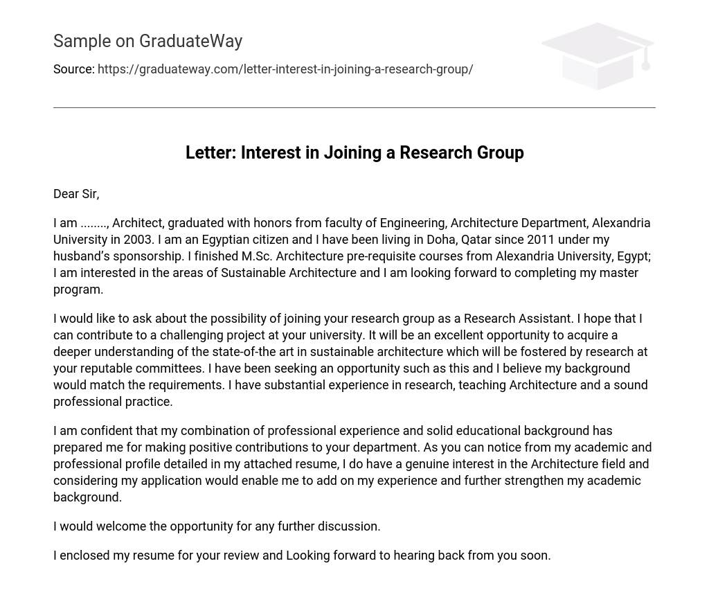 Letter: Interest in Joining a Research Group
