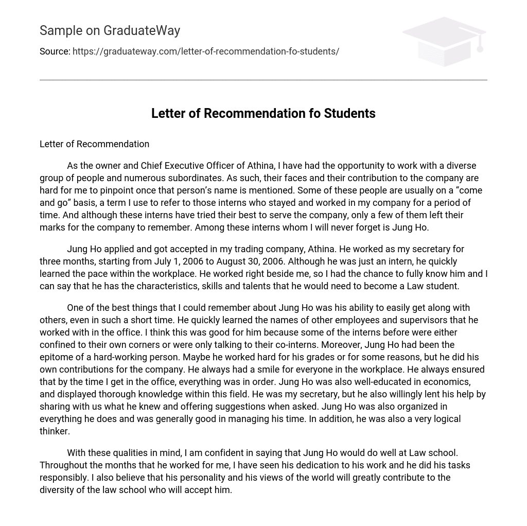 Letter of Recommendation fo Students