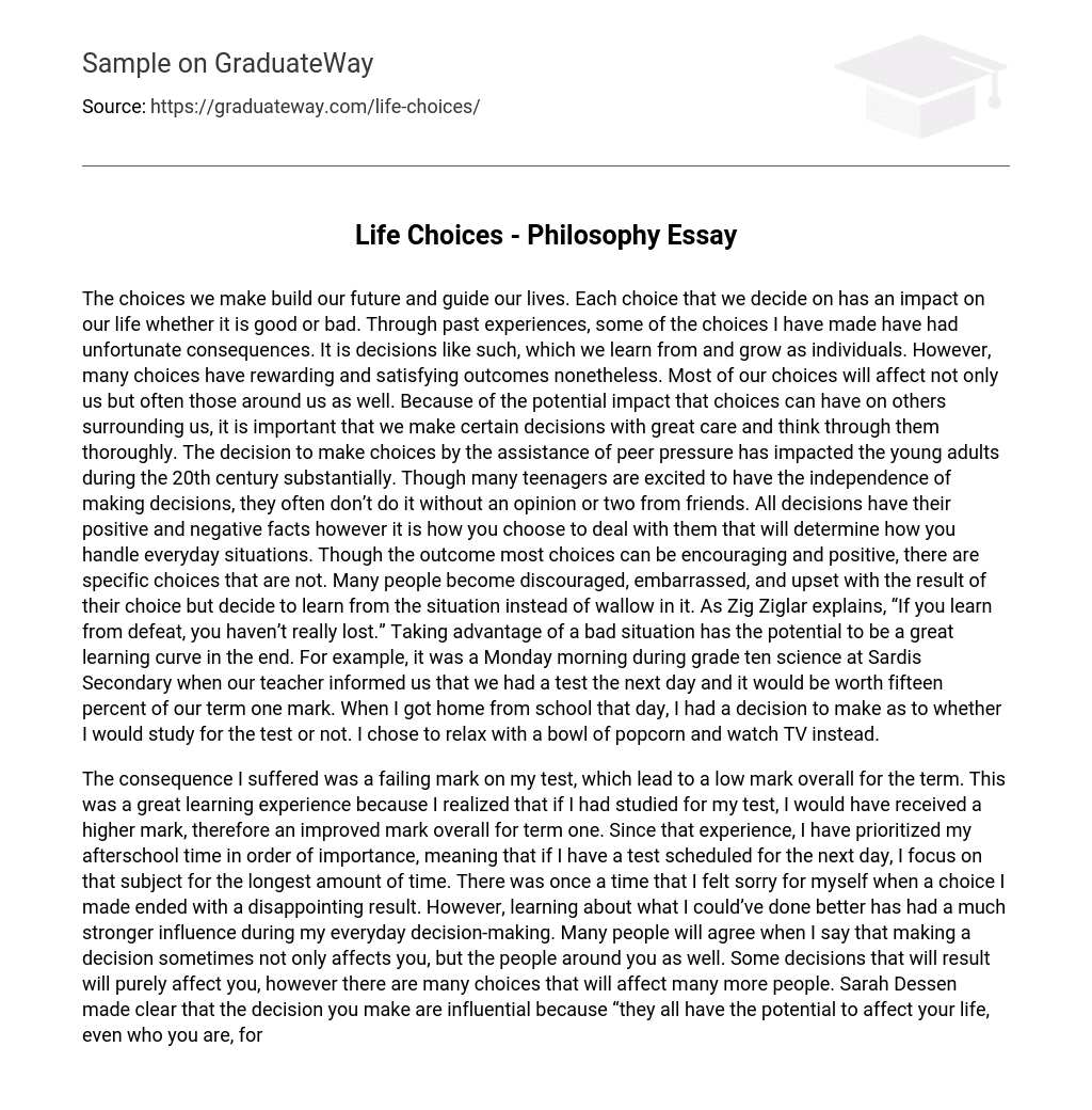 Life Choices – Philosophy Essay