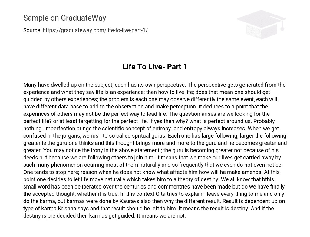 Life To Live- Part 1
