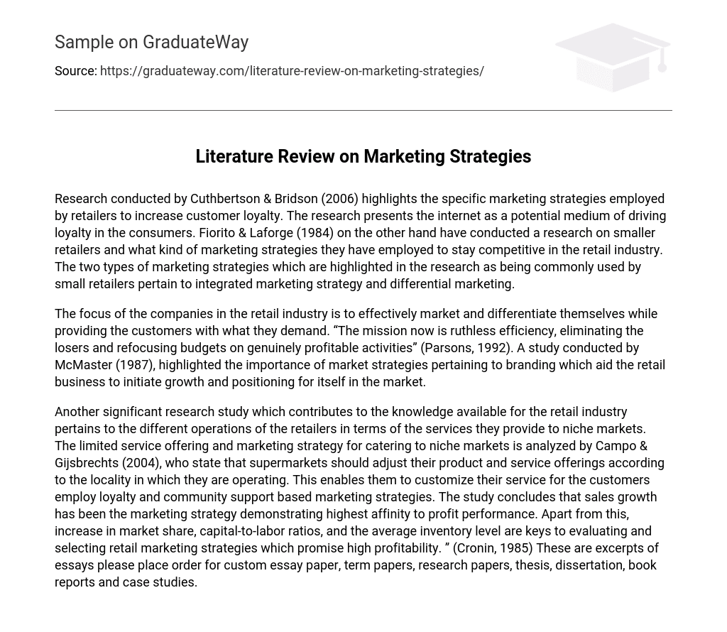 Literature Review on Marketing Strategies