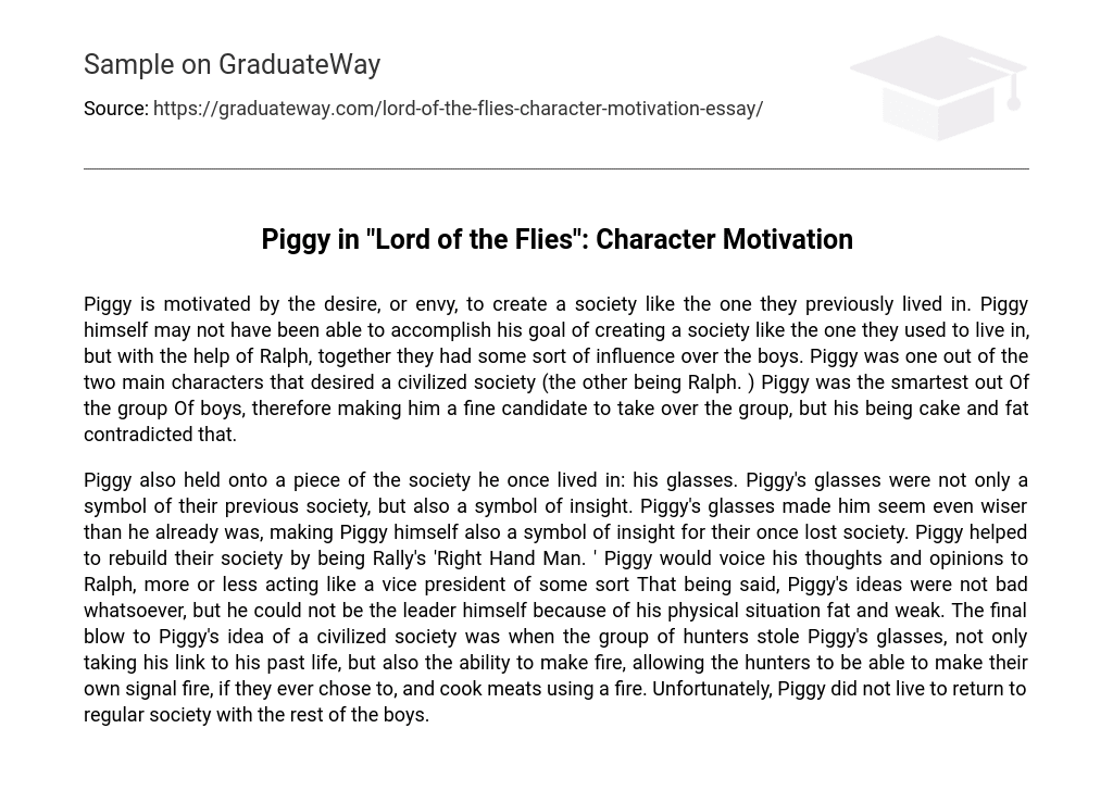 Piggy in “Lord of the Flies”: Character Motivation Character Analysis