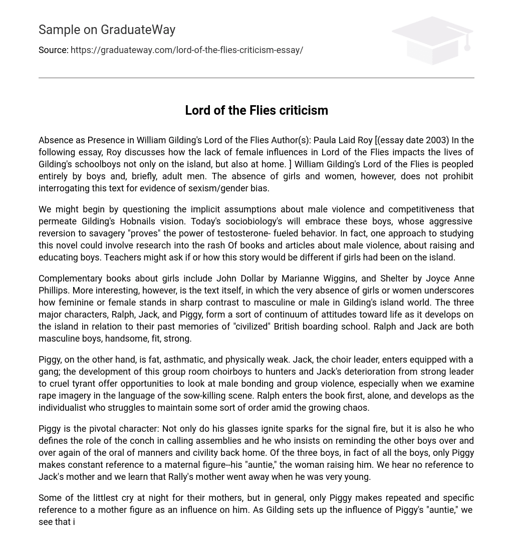 Lord of the Flies criticism