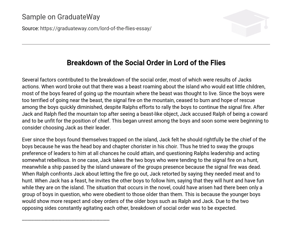 Breakdown of the Social Order in Lord of the Flies