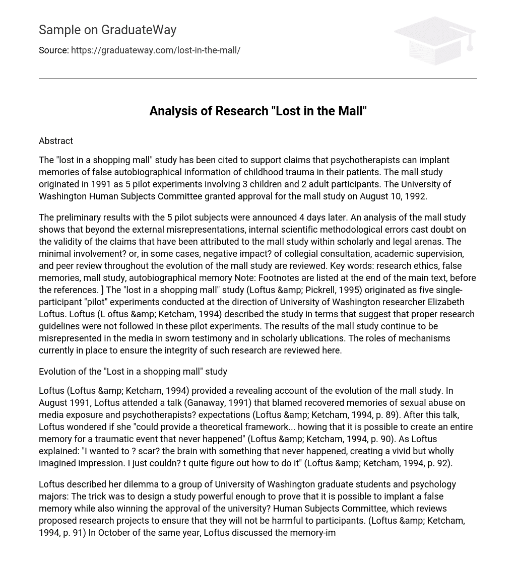 Analysis of Research “Lost in the Mall”