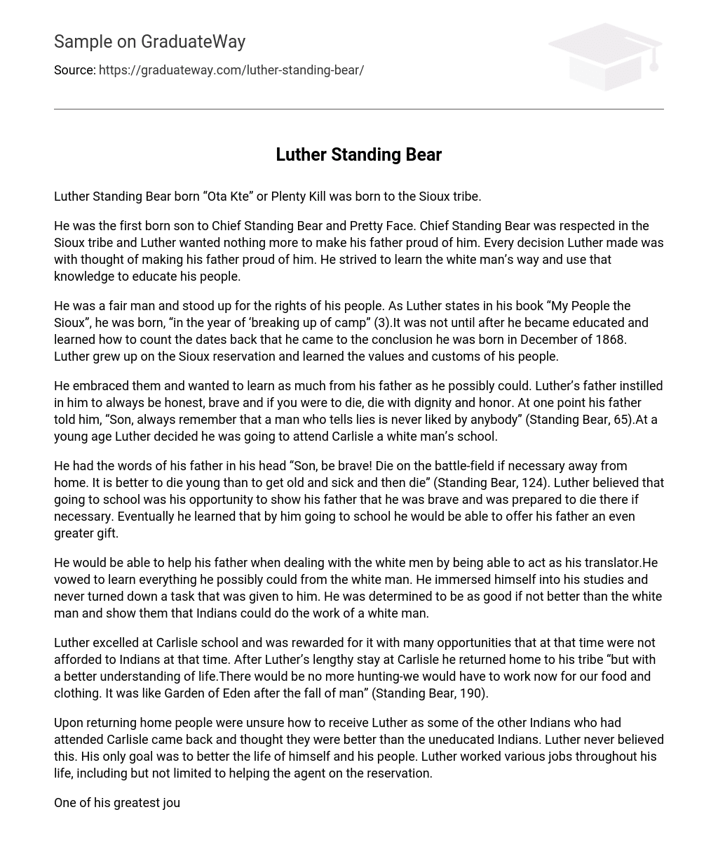 Luther Standing Bear Short Summary