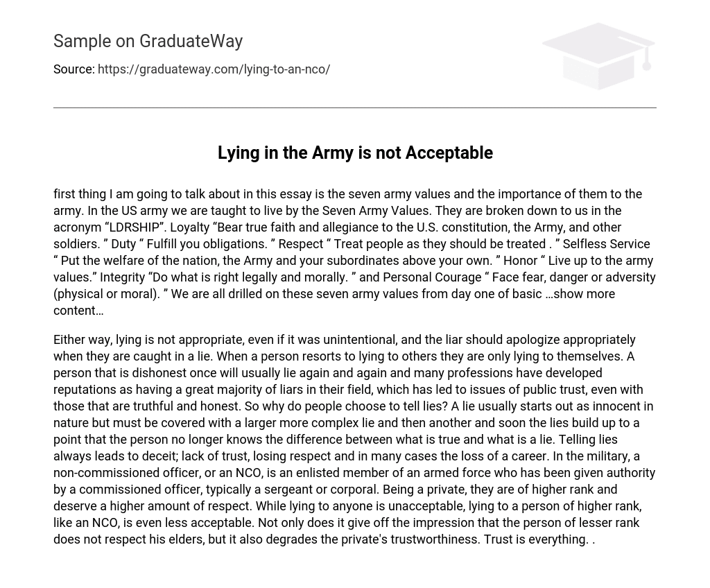 Lying in the Army is not Acceptable
