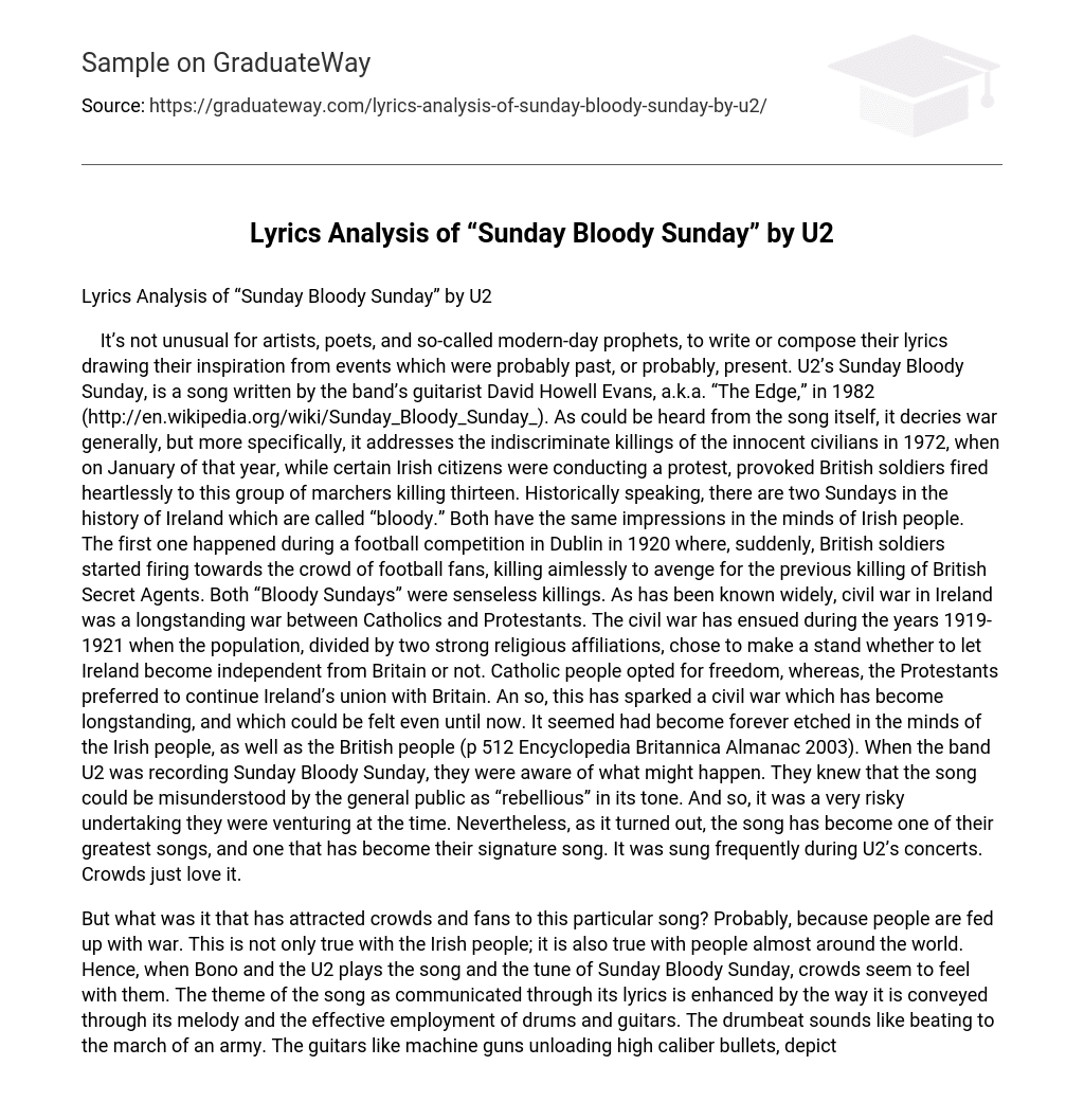 Lyrics Analysis of “Sunday Bloody Sunday” by U2