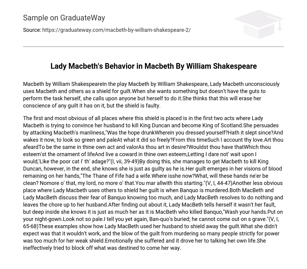 Lady Macbeth’s Behavior in Macbeth By William Shakespeare