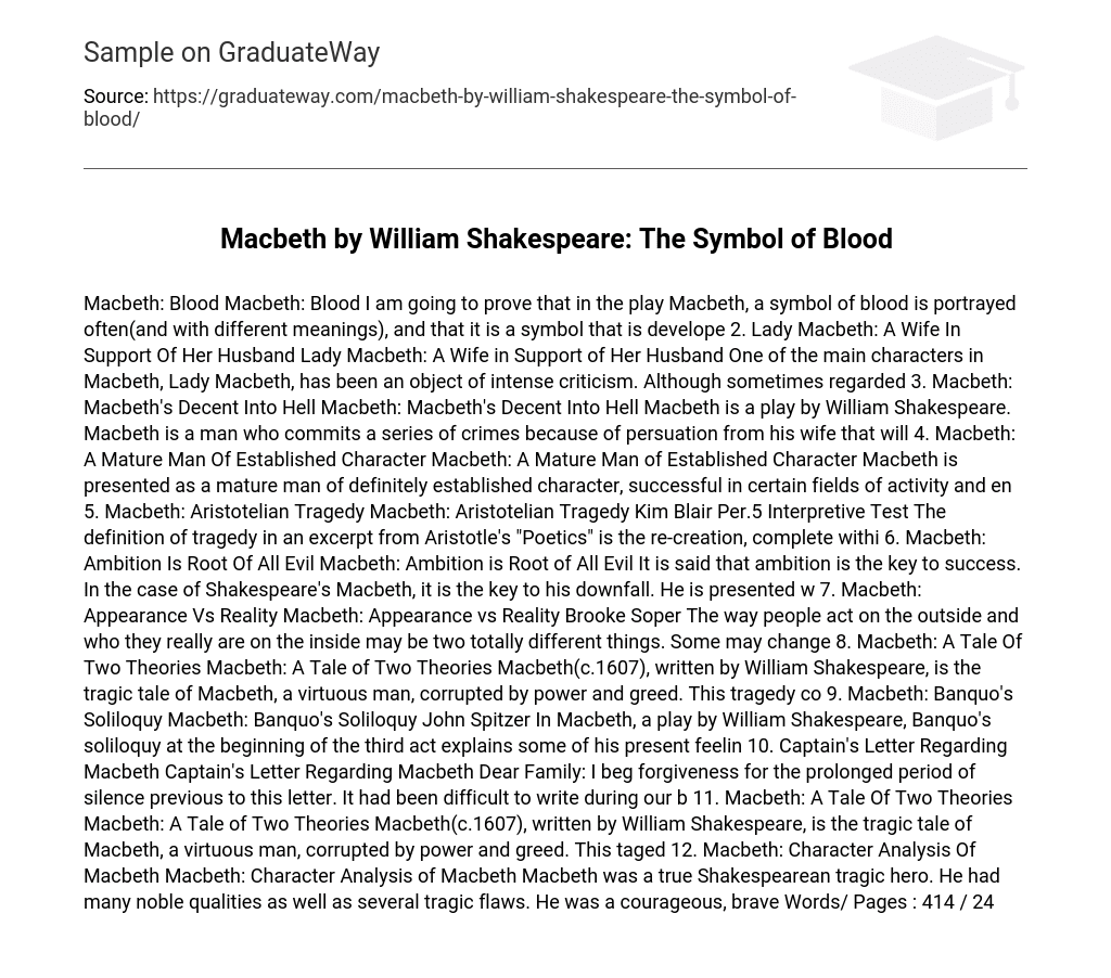 Macbeth by William Shakespeare: The Symbol of Blood