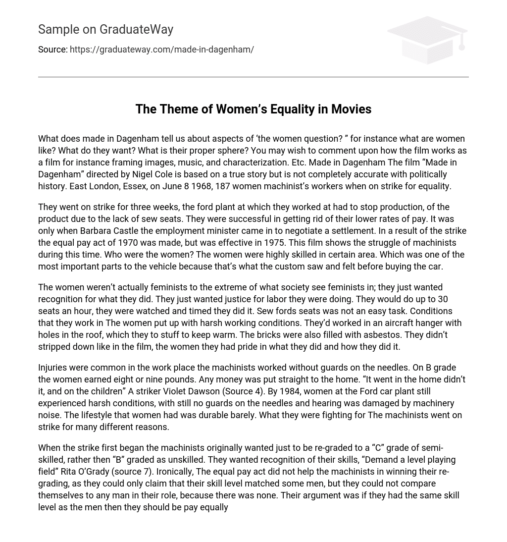 The Theme of Women’s Equality in Movies Analysis