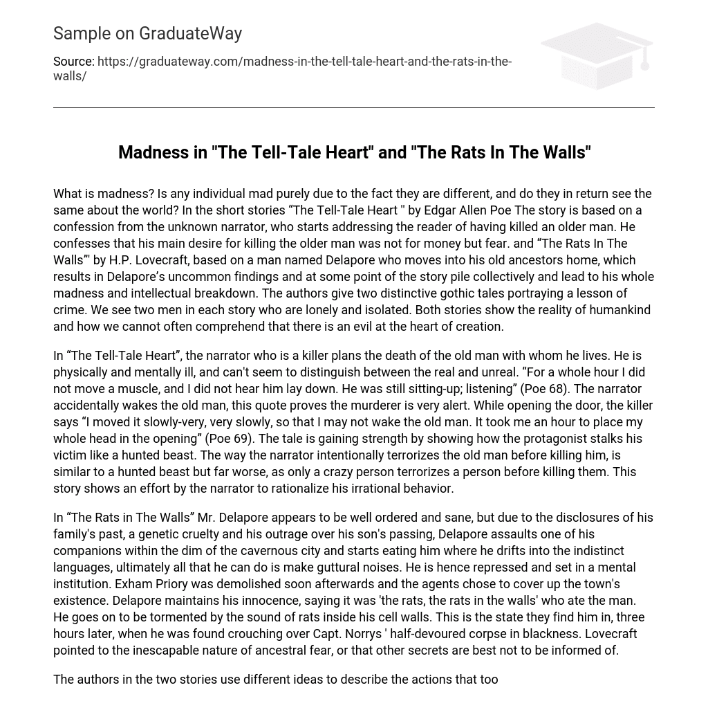 Madness in “The Tell-Tale Heart” and “The Rats In The Walls” Analysis