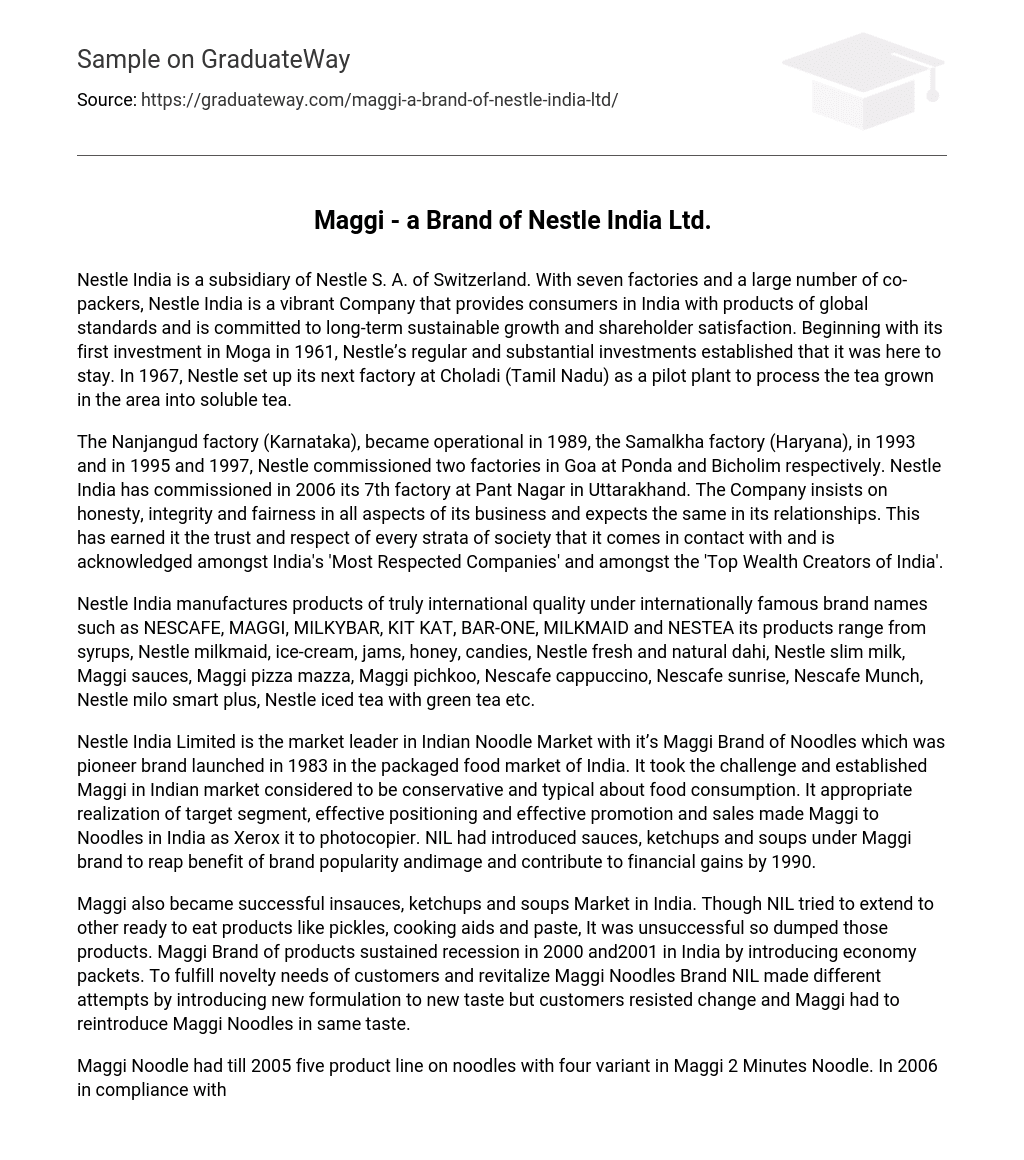 Maggi – a Brand of Nestle India Ltd.
