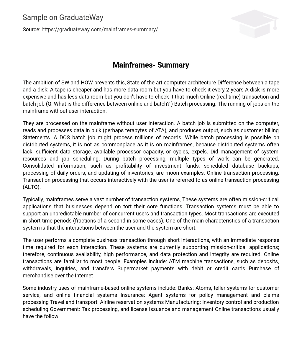 Mainframes- Summary