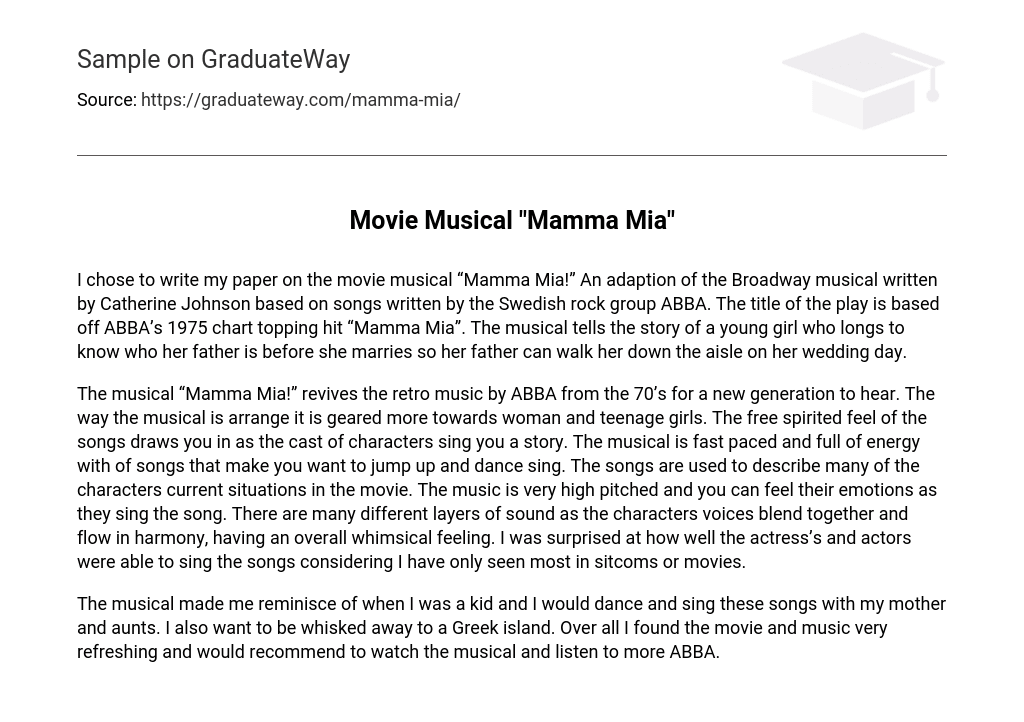 Movie Musical “Mamma Mia” Analysis