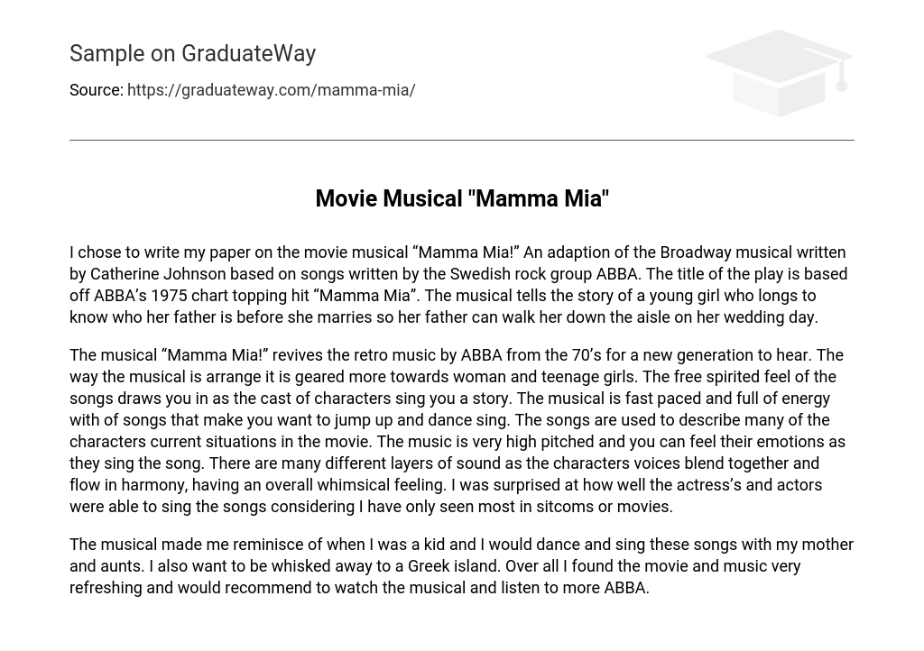  Movie Musical Mamma Mia Analysis Essay Example GraduateWay