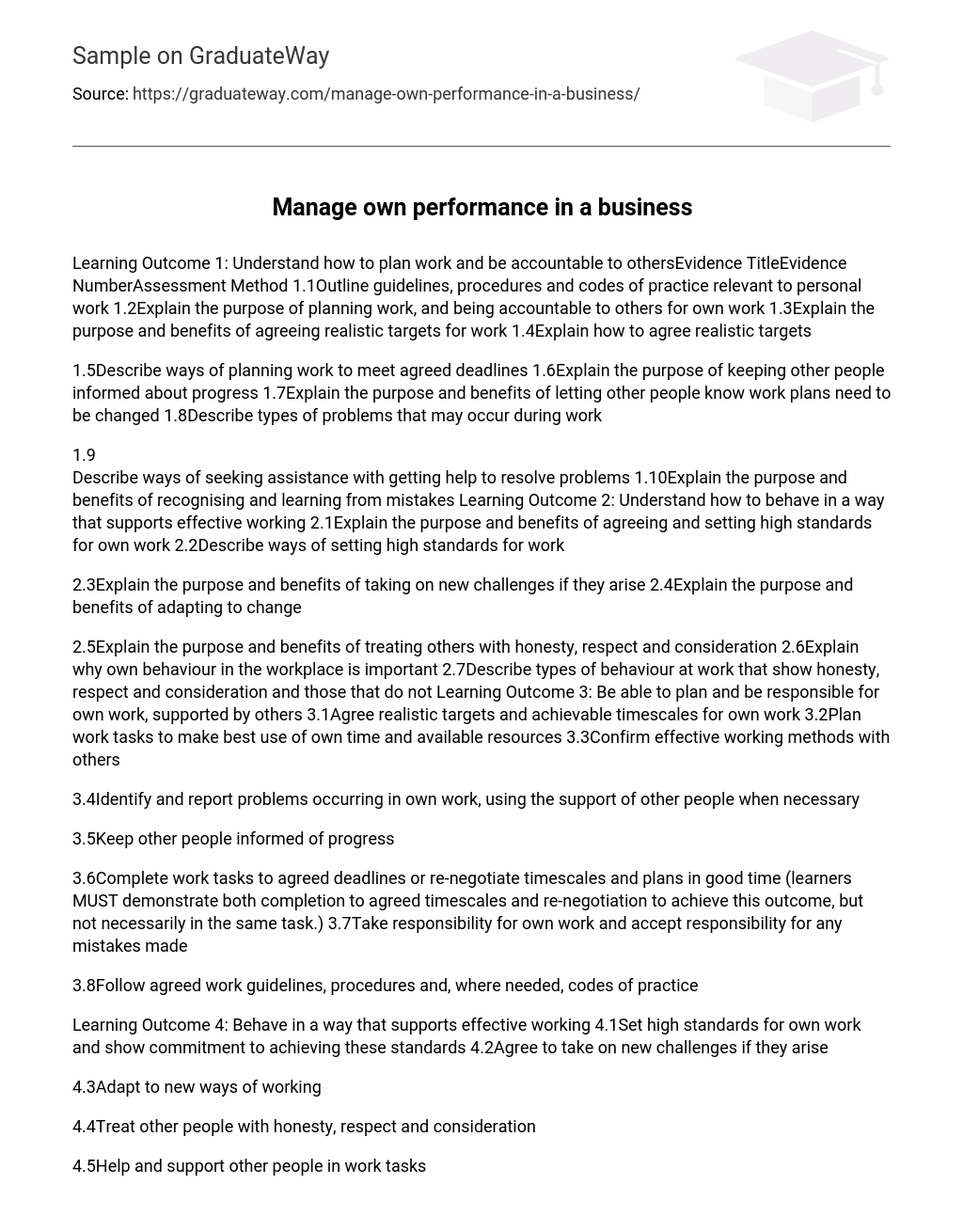 Manage own performance in a business