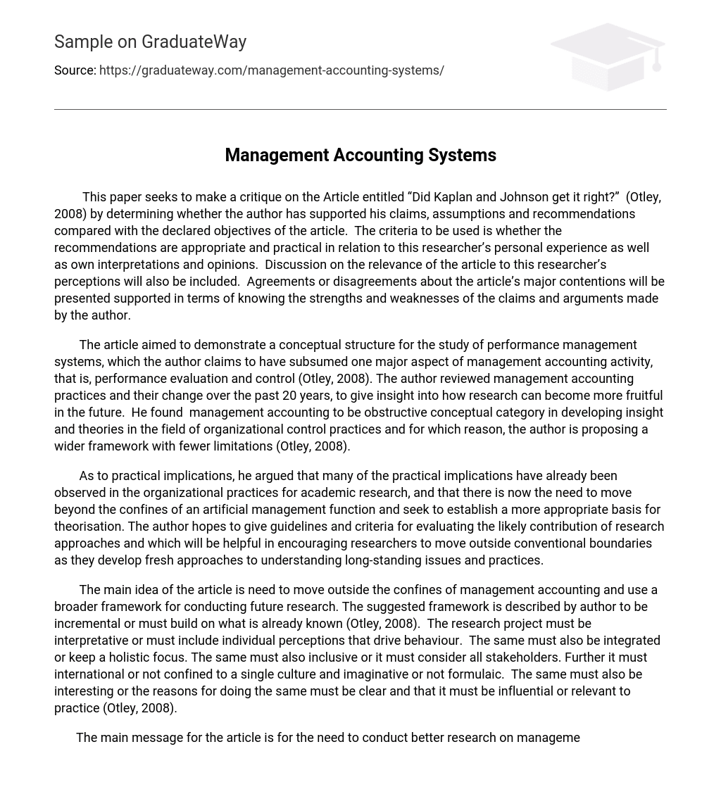 Management Accounting Systems