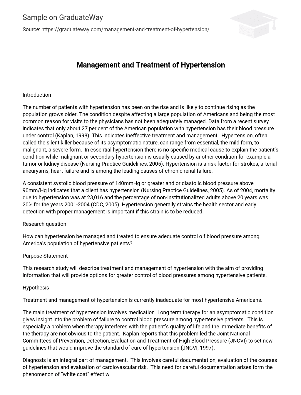 Management and Treatment of Hypertension