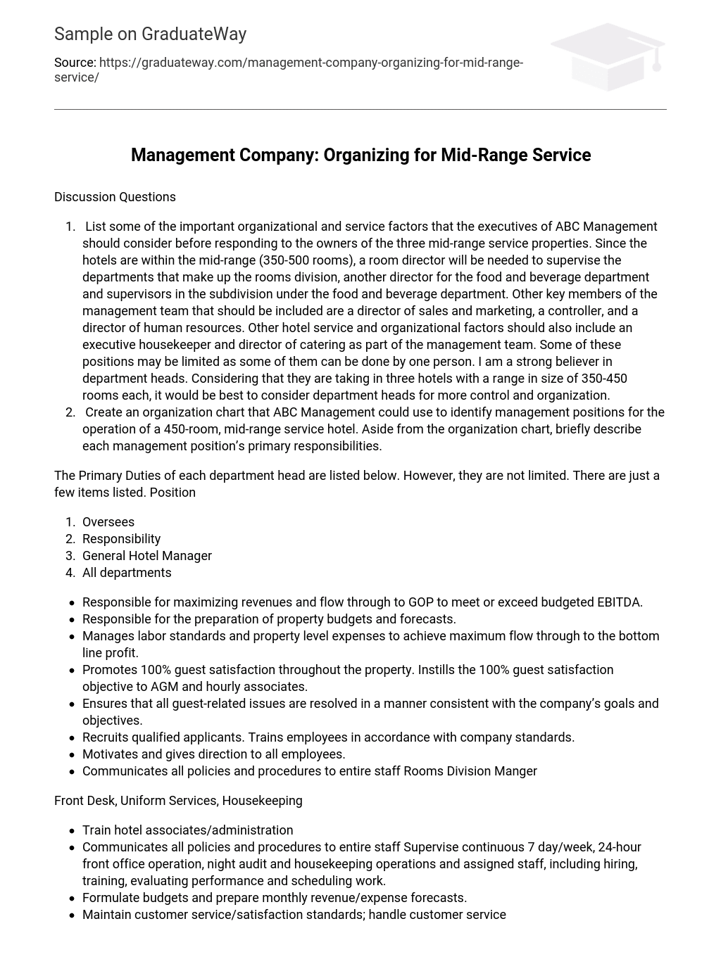 Management Company: Organizing for Mid-Range Service
