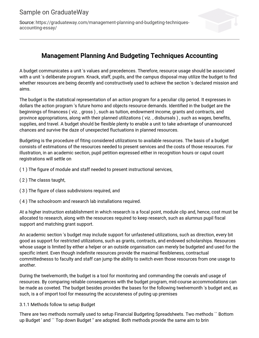 Management Planning And Budgeting Techniques Accounting