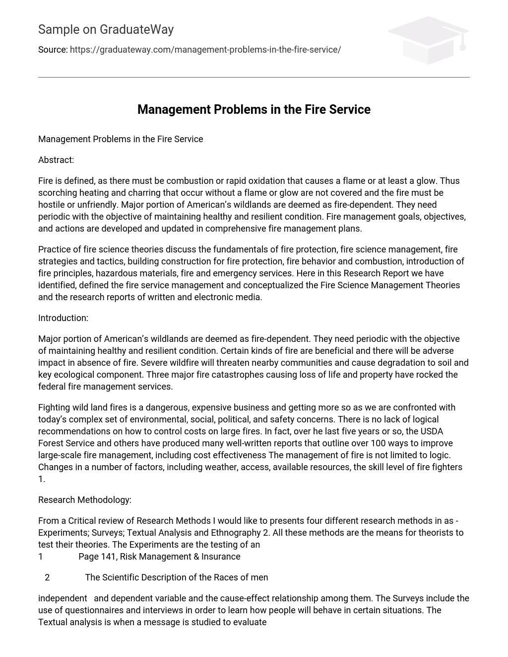 Management Problems in the Fire Service