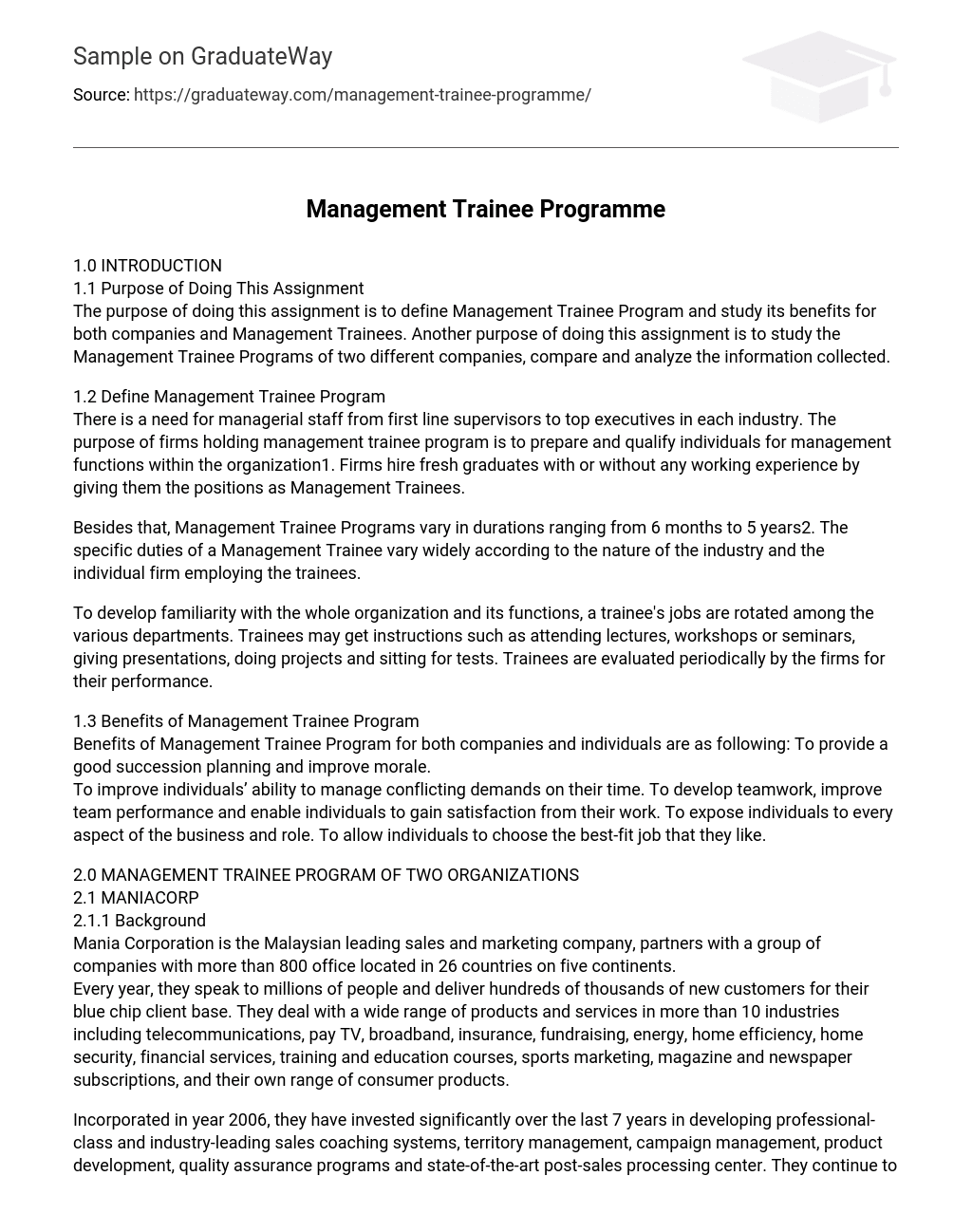 Management Trainee Programme