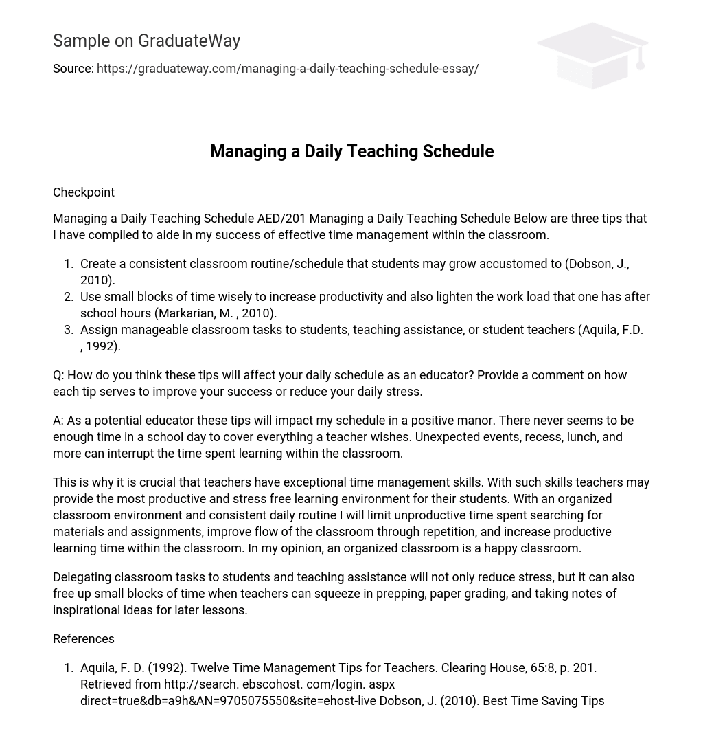 Managing a Daily Teaching Schedule