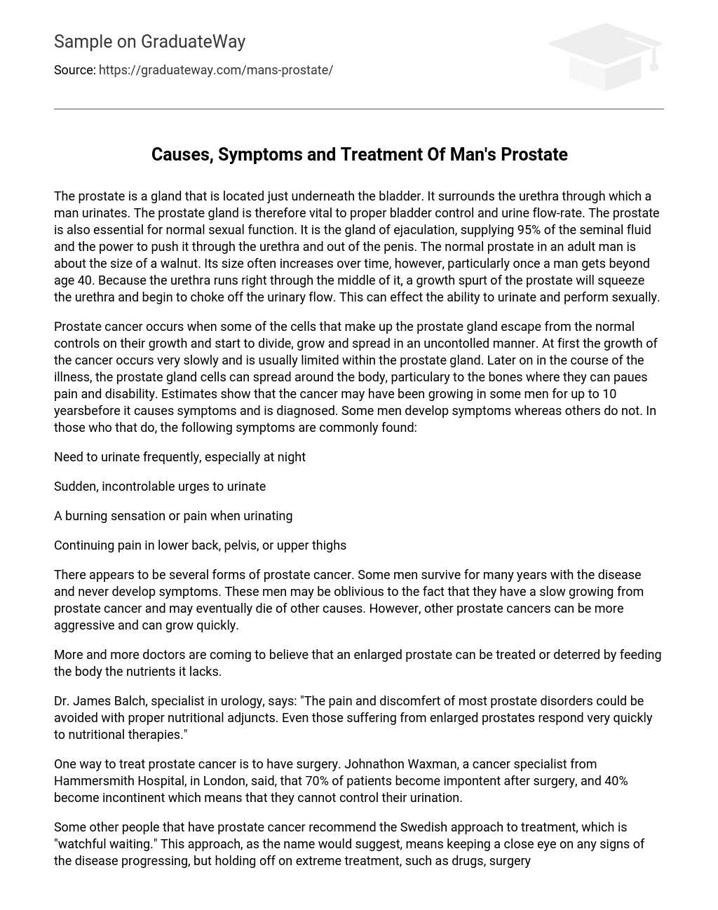 Сauses, Symptoms and Treatment Of Man’s Prostate