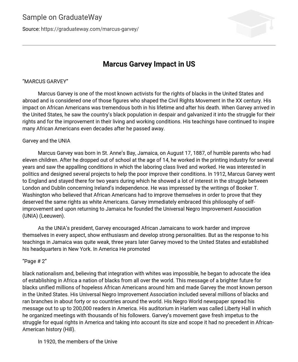 Marcus Garvey Impact in US