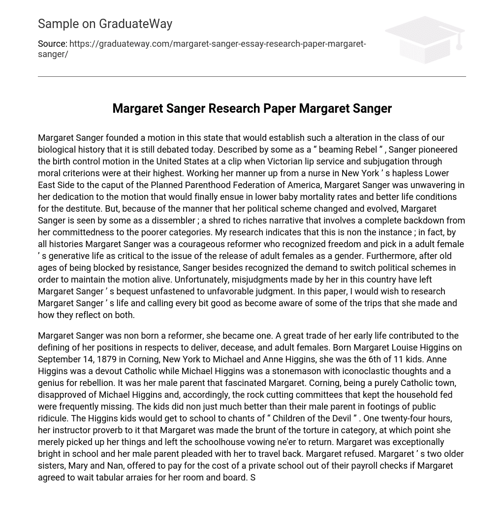 Margaret Sanger Research Paper Margaret Sanger