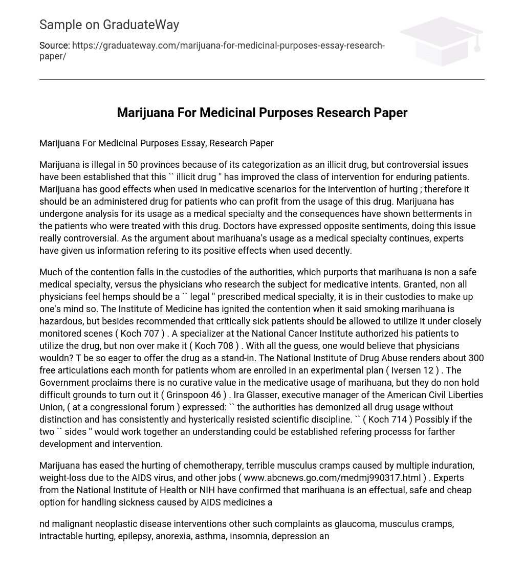 Marijuana For Medicinal Purposes Research Paper