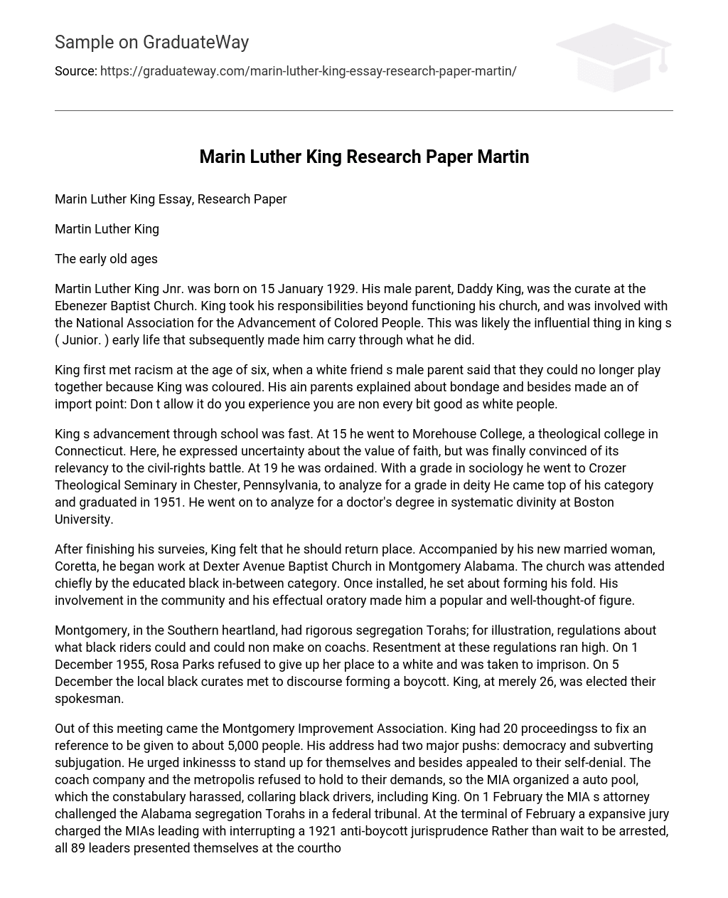 Marin Luther King Research Paper Martin