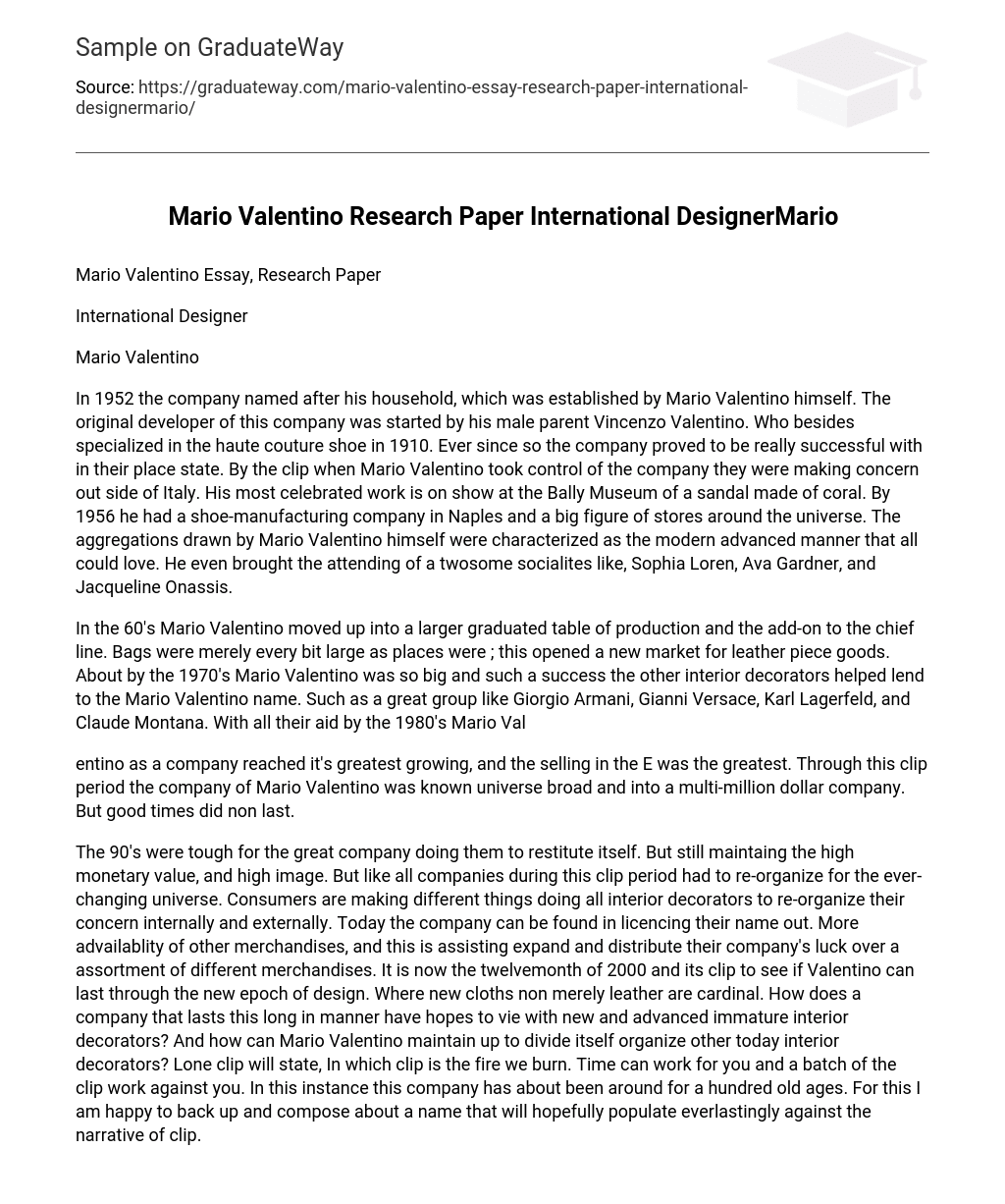 Mario Valentino Research Paper International DesignerMario