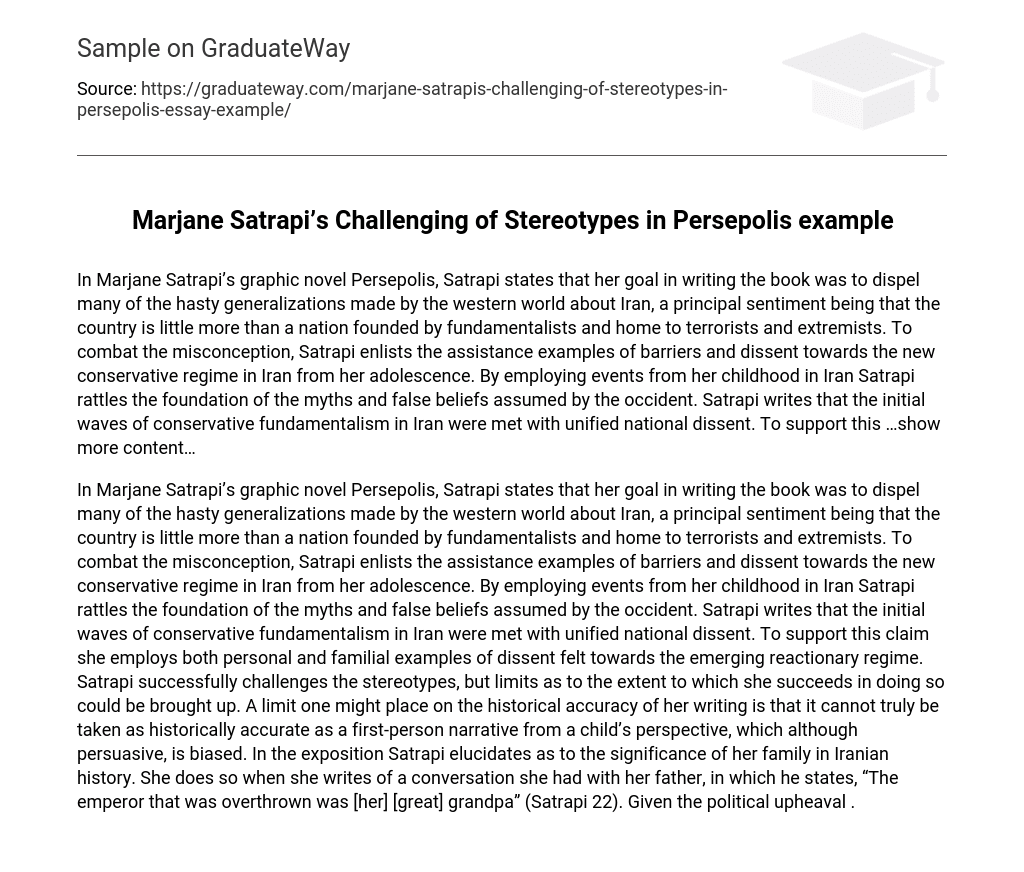 Marjane Satrapi’s Challenging of Stereotypes in Persepolis example Analysis