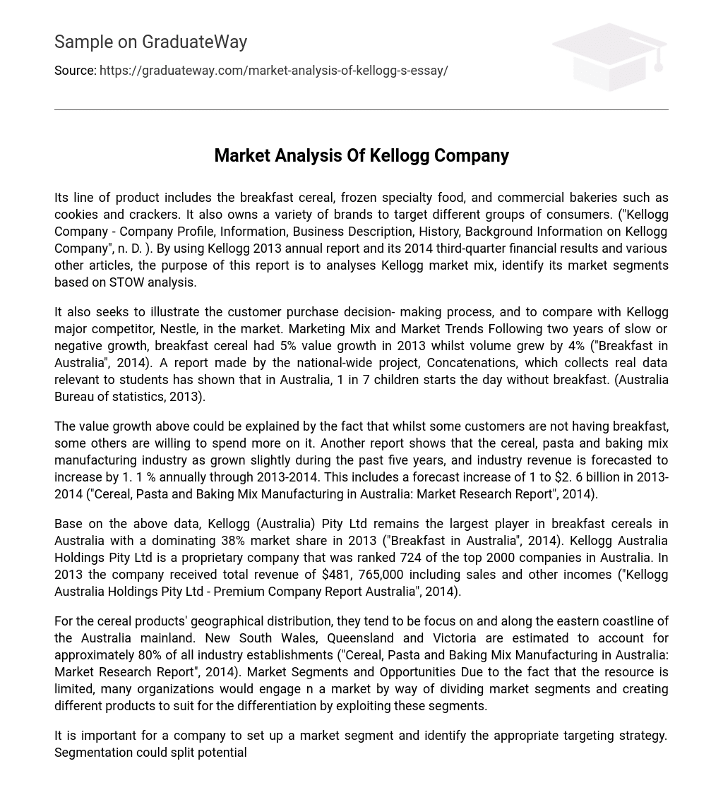Market Analysis Of Kellogg Company