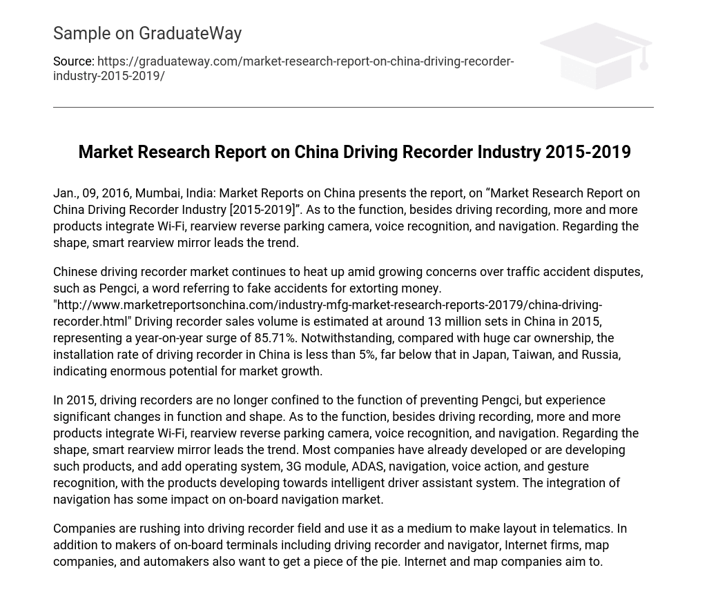 Market Research Report on China Driving Recorder Industry 2015-2019