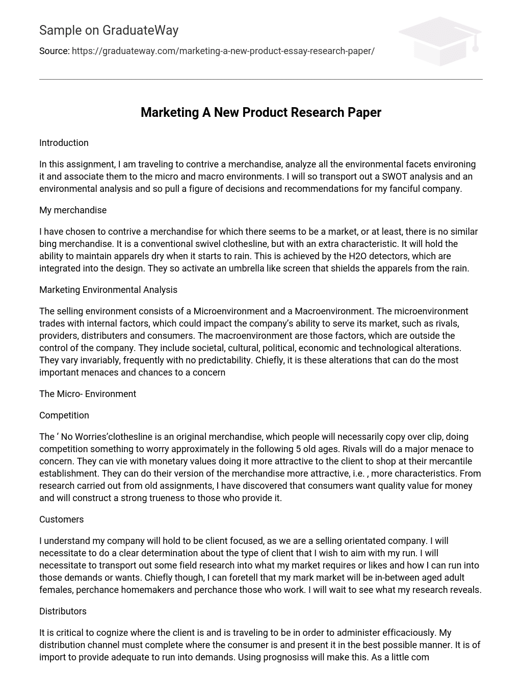 Marketing A New Product Research Paper