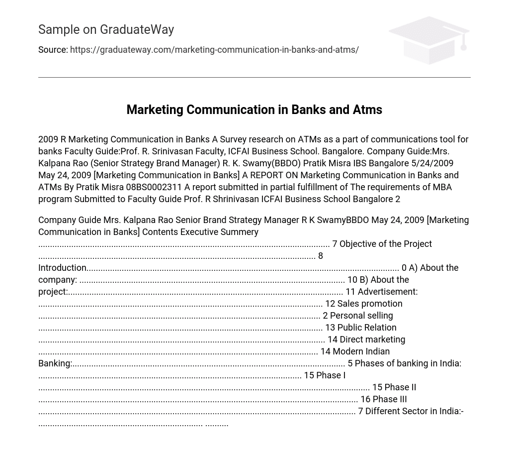 Marketing Communication in Banks and Atms