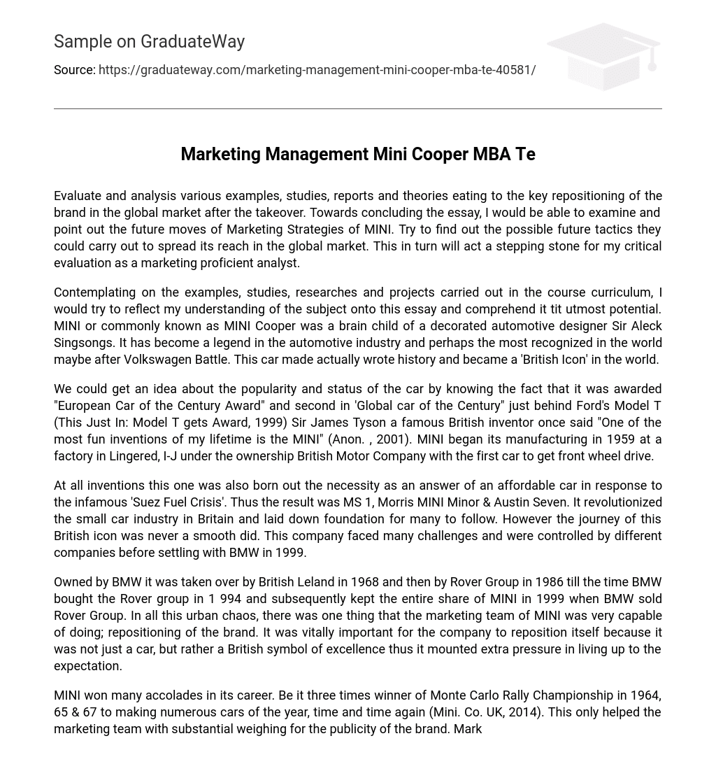 Marketing Management Mini Cooper MBA