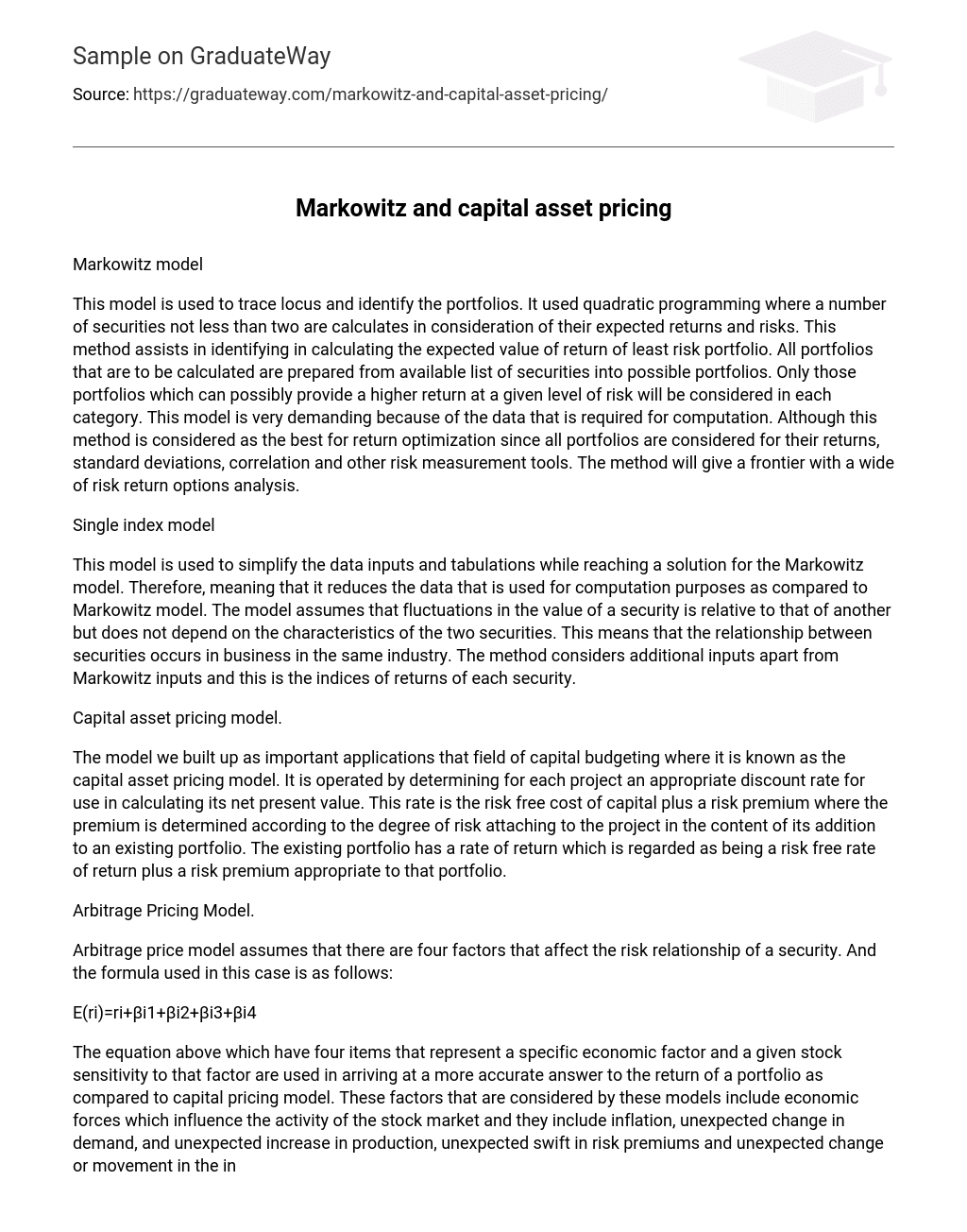 Markowitz and capital asset pricing