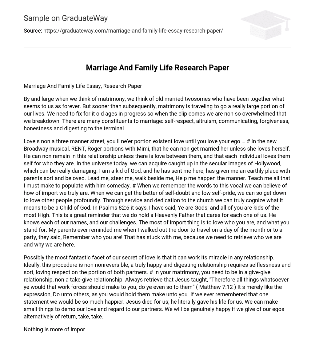 Marriage And Family Life Research Paper