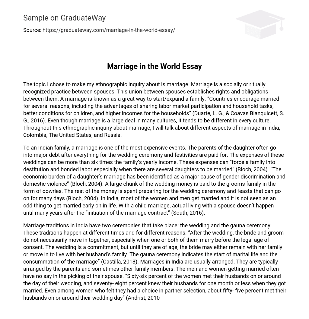Marriage in the World Essay